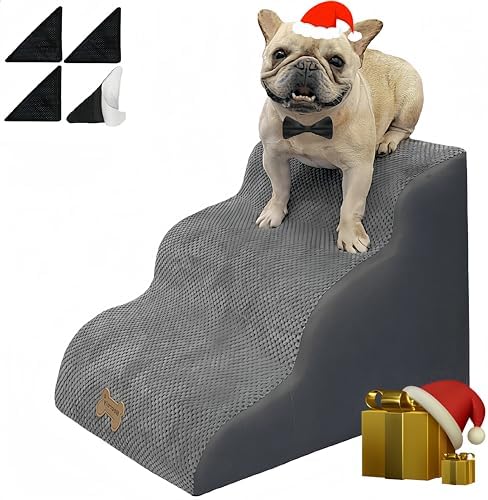 Dog Stairs to high beds, 3-step dog stairs for dogs to get on bed couch high 16"-20 inch, dog pet stairs for small large dogs cats climbing to bed, Non-Slip balanced doggy Grey (23.7*15.8*15.8 IN 33D)