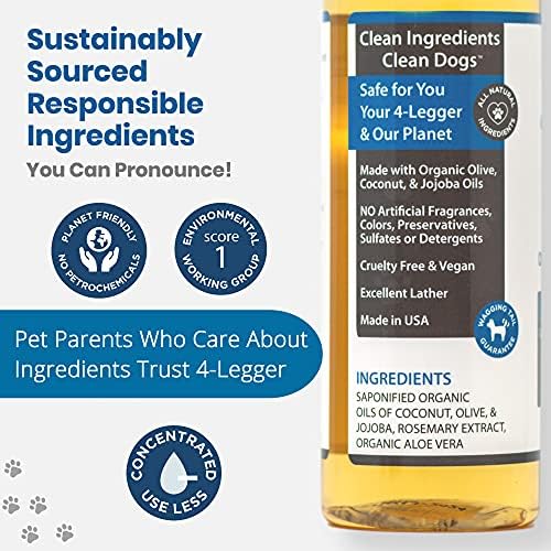 Organic Natural Dog Shampoo, Hypoallergenic Dog Shampoo, Puppy Safe Coconut Shampoo, Sensitive Skin, Fragrance Free with Aloe for Soothing Relief of Dry, Itchy, Sensitive Allergy Skin 16 oz