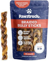 Pawstruck Natural 9” Braided Bully Sticks for Dogs - Tough, Long-Lasting, Rawhide-Free, Low Odor, Healthy Single Ingredient Chew Treat for Aggressive Chewers - 10 Count - Packaging May Vary