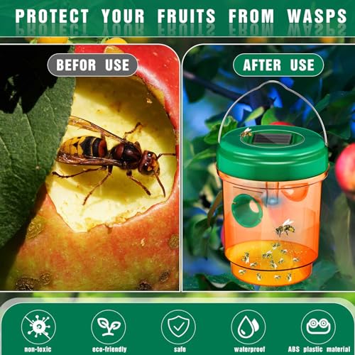 4 Pack Wasp Traps Outdoor Hanging Fly Traps with UV LED Light Solar Powered Hornet Trap Non-Toxic Reusable Hornet Traps Wasp Killer for Indoor Outdoor Patio Garden Home (Orange)