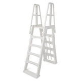 Vinyl Works SLA A-Frame 48 to 56 Inch Adjustable Above Ground Swimming Pool Ladder Entry System with Slide Lock Barrier and Handrails, White