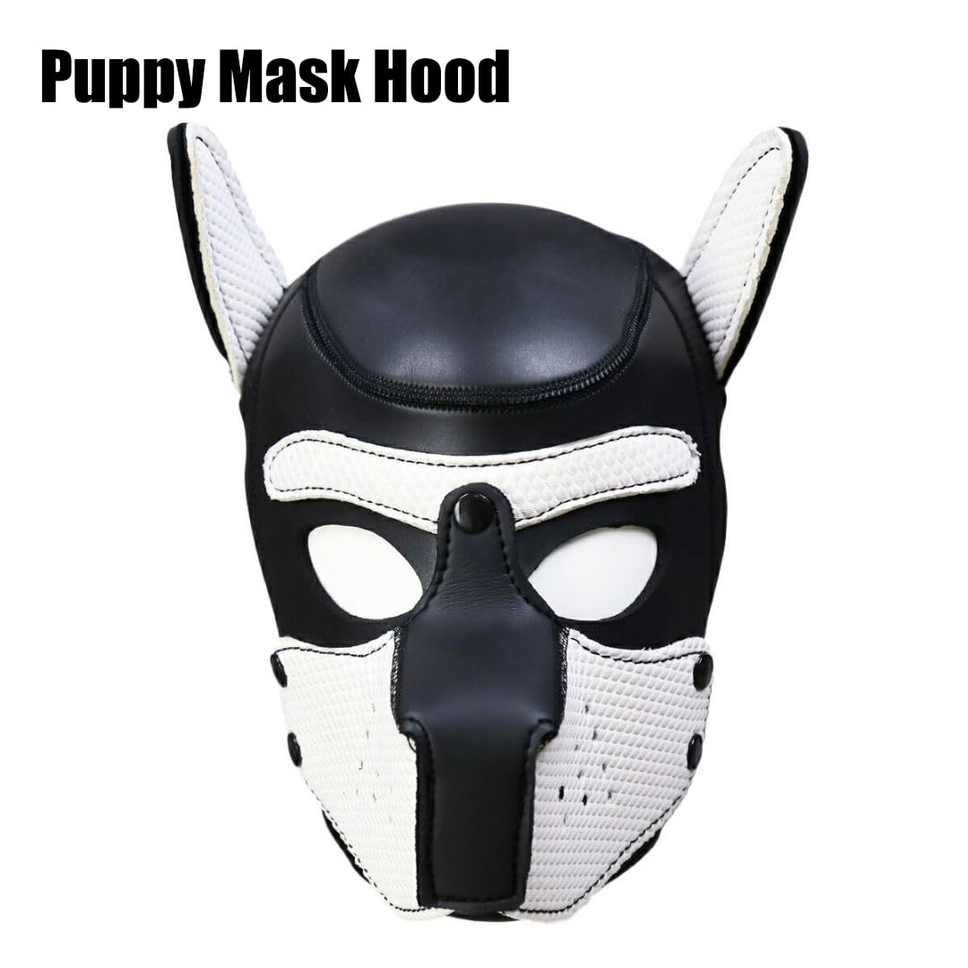 QUYUWOWO Neoprene Dog Full Face Puppy Mask Removable Pup Hood Halloween Mask (White, Mask)