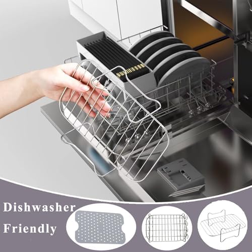 Dual Zone Air Fryer Accessories, 2pcs Air Fryer Rack with 2pcs Reusable Silicone Air Fryer Liners Compatible with Ninja Foodi Air Fryer DZ201, DZ401,4pcs Double Basket Air Fryer Accessories