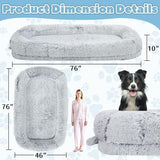 Human Dog Bed for Adults, 40 x 10 x 71 Long Human Size Dog Bed, Removable Cover, Orthopedic Design, Light Grey