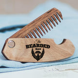Enjoy The Wood Beard Comb for Men, Folding Pocket Beard Accessories for Men, Engraved Walnut Wooden Comb for Moustache, Beard & Hair - Perfect Gift For Him (Gift for Him (Skull)) (Model BM)