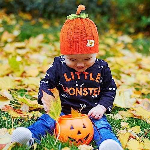 Pumpkin Knitted Beanie Hat Winter Thick Warm Soft Cute Hat Capfor Infant Kids Toddler Boys Girls for Halloween Christmas Orange