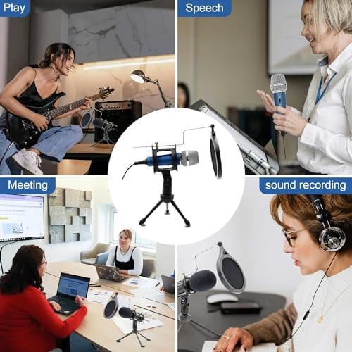 Blue Condenser Recording Microphone 3.5mm Plug and Play PC Microphone, Broadcast Microphone for Computer Desktop Laptop MAC Windows Online Chatting Podcast Skype YouTube Game（Blue