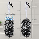2Pack Back Scrubber for Shower, Dual-Sided Loofah on a Stick as Shower Brush Exfoliating Body with Long Handle, Loofah Sponge Mens Loofah Bathing Accessories for Women (2Pack Black)