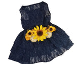 Sunflower Dog Dress, Navy Sunflower Wedding Dog Dress, Dog Flower Girl Dress, The Dorothy, Wedding Dog Dress, Dog Clothes (X-Small (3-6 lbs))