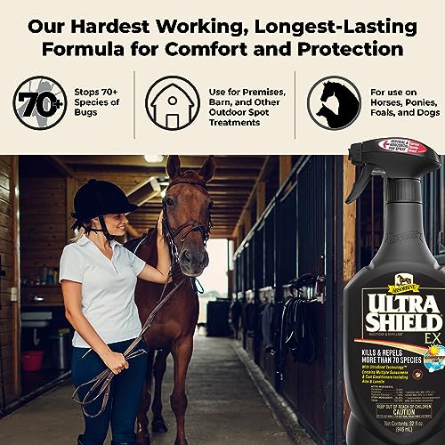 Absorbine UltraShield EX Combo 32oz Sprayer + 128oz Refill Insecticide, Kills & Repels Flies, Mosquitoes, Ticks, Fleas, Lice, Use on Horses, Dogs, Premises