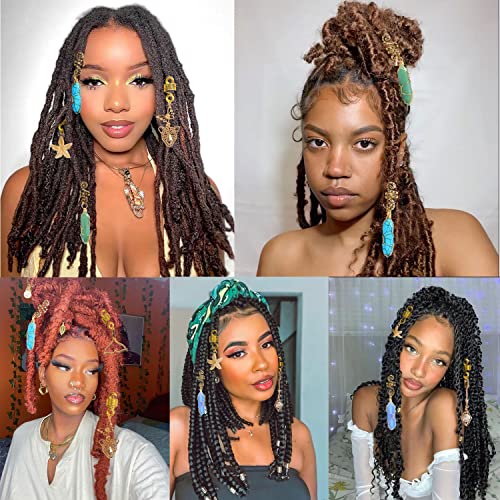 Leeven 129 Pcs Crystal Wire Wrapped Wrapped Adornment Dreadlock Charms Clip Imitation Wood Beads Braid Accessories Hair Jewelry for Butterfly Locs