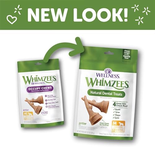 Whimzees Wellness Occupy Dog Dental Treats, Natural Chews, Medium Size, (12 Count)