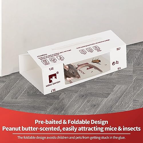 LULUCATCH Sticky Mouse Traps, 24 Pack Pre-baited Glue Traps, Foldable Bulk Non-Toxic Indoor Mouse Glue Boards for Insects, Snake, Lizard, & Spider, Pet Child Safe & Easy to Use Pest Control