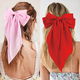 VELSCRUN Hair Clip - 3Pcs Silky Satin Hair Bows for Women in Red, Pink, White - Big Bow Hair Clips with Long Tail - Hair Accessories for Girls - Ideal for Special Occasions - 3 Count