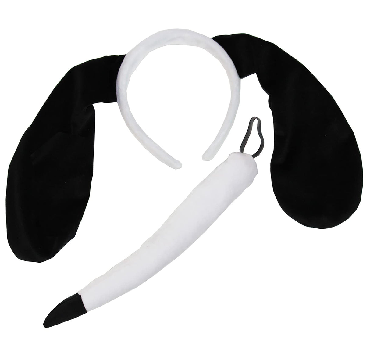 Black and White Dog Ears Headband and Tail Costume Accessory Puppy Dog Costume Ears and Tail for Adults - One Size