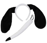 Black and White Dog Ears Headband and Tail Costume Accessory Puppy Dog Costume Ears and Tail for Adults - One Size