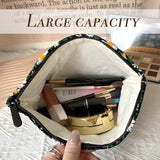 Makeup Bag Cosmetic bag Preppy Canvas Embroidery Toiletry Bag for women Cute zipper pouch Organizer Travel accessories (Little Daisy-Black, Large)