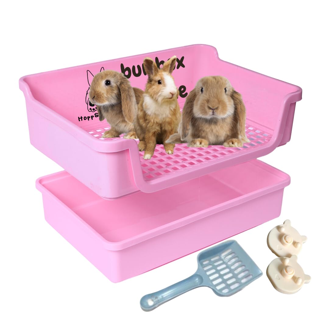 HoppScotch.bun Bumbox Deluxe Rabbit Litter Box, Extra Large 21.45" Training Cage with Toilet Tray for Small Animals, Pink