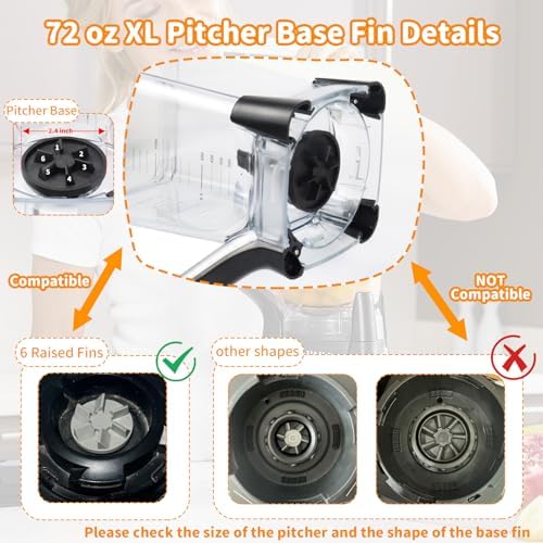 72oz XL Replacement Pitcher for Ninja Blender Top Lid Replacement,72oz Pitcher Blender Parts for Ninja BL610 BL710WM CO610B CT610 Series,NEW Model Top Lid with Rim/Handle Extension ONLY
