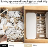 Cable Organizer Storage Box with 7 Wire Ties,Desktop Cable Management Box with Lid,Power Cord Organizer with 7 Compartments for Office,Home,Desk Accessories Storage Stationery Supplies White