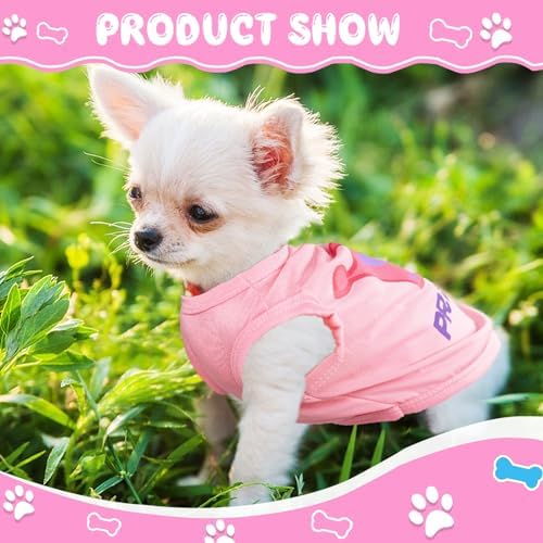 4 Pieces Dog Clothes for Small Dogs Girl Summer Soft Puppy Clothes Cute Chihuahua Teacup Dog Clothes Female Dog Shirts Breathable Pet Clothing Pink Girl Dog Clothes (XX-Small)