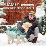 FUAMEY Dog Winter Coat - Jacket with Built-in Harness, Padded Vest for Cold Weather, Reflective Clothes for Small to Large Dogs, Green Plaid