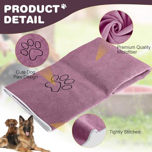 Chumia 4 Pack Dog Towels for Drying Large Microfiber Grooming Tools Absorbent Soft Bath Supplies with Embroidered Paw for Small Medium Pet Products(30 x 50 Inch,Purple)