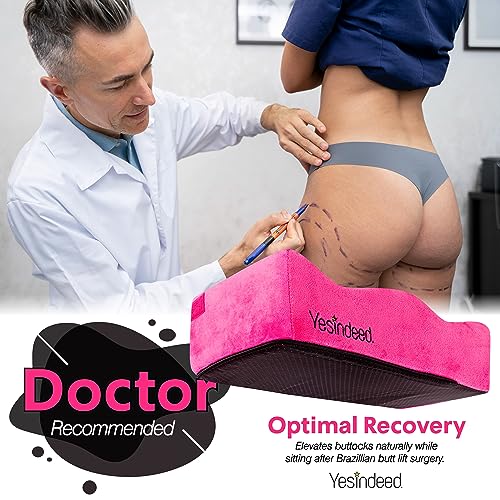 YESINDEED The Original Brazilian Butt Lift Pillow – Dr. Approved for Post Surgery Recovery Seat – BBL Foam Pillow + Cover Bag Firm Support Cushion Butt Support Technology - Pink
