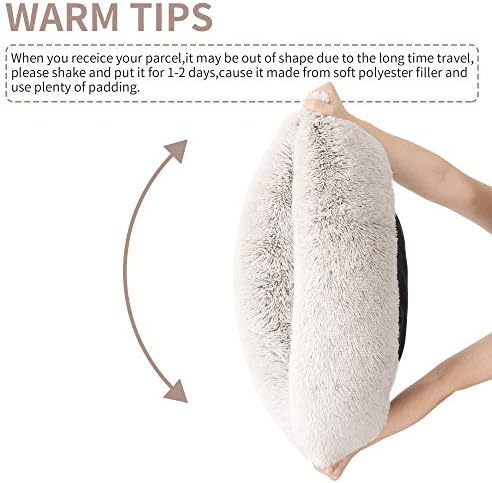 Love's cabin 24in Cat Beds for Indoor Cats - Cat Bed with Machine Washable, Waterproof, Non-Slip Bottom - Coffee Fluffy Dog and Cat Calming Cushion Bed for Joint-Relief and Sleep Improvement