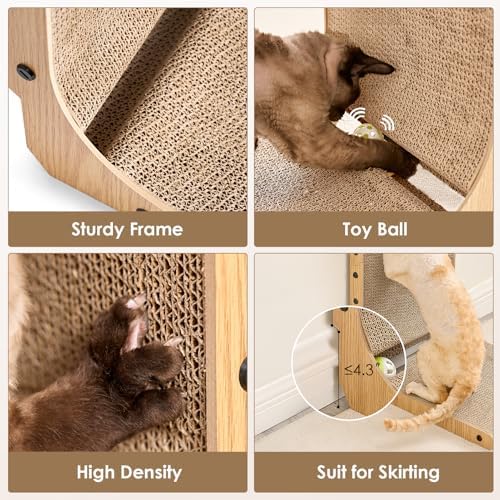 EHEYCIGA Cardboard Cat Scratcher for Indoor Cats, 32 Inch L Shaped Vertical Cat Scratching Board with Ball Cat Toy, Extra Large Cat Scratcher Pad, Brown