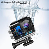 Dual Screen Action Camera 1080P WiFi Waterproof Camera 4*Zoom 131FT(40m) Waterproof Underwater Camera with 2X 1050mAh Batteries and Multifunctional Accessories Sports Camera