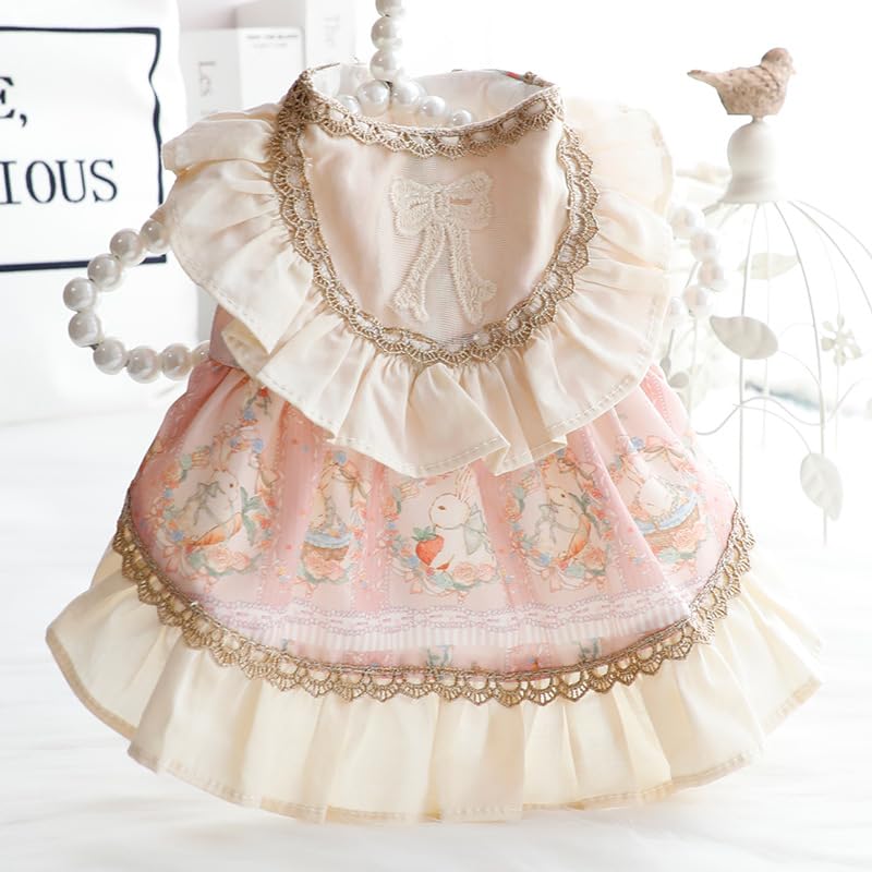 AZA Dog Princess Dresses for Small Dogs Cat Lolita Lace Bow Clothes Bunny Costume Pink Pet Girl Cute Coat Outfits Spring Costumes Summer (S,Pink Bunny)