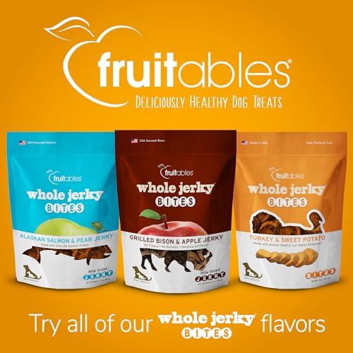 Fruitables Whole Jerky Dog Treats | Jerky Treats for Dogs | Gluten Free, Grain Free, Wheat Free | Made with Premium Meat and No Added Fillers | Grilled Bison and Apple | 5 Ounces