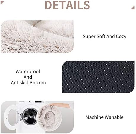 Love's cabin 24in Cat Beds for Indoor Cats - Cat Bed with Machine Washable, Waterproof, Non-Slip Bottom - Coffee Fluffy Dog and Cat Calming Cushion Bed for Joint-Relief and Sleep Improvement