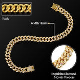 LEIFIDE Dog Chain Collar Diamond Link Dog Collar 12 mm Wide Dog Necklace Metal Cat Chain Pet Crystal Collar Jewelry Accessories for Small Medium Large Dogs Cats (Gold, AB Color, 12 Inch)