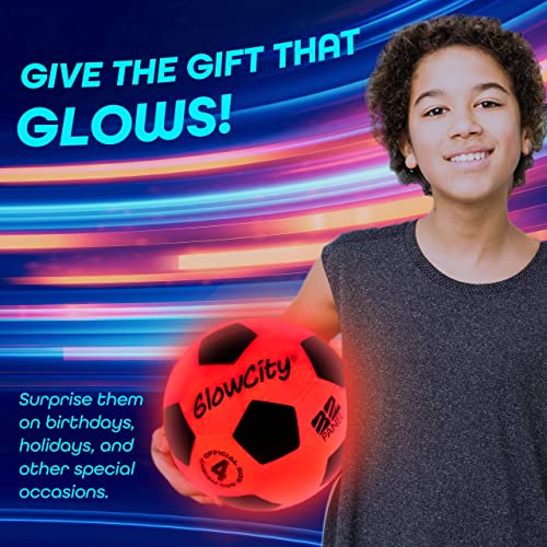 GlowCity Glow in The Dark Soccer Ball- Light Up, Indoor or Outdoor Soccer Balls with 2 LED Lights and Pre-Installed Batteries - Gift Ideas for Teen Boys and Girls (Youth (Size 4) - Red)