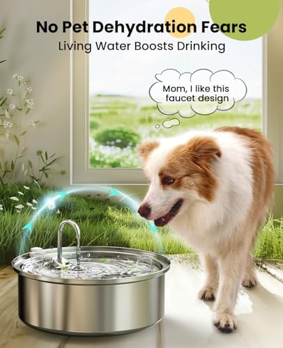 oneisall Dog Water Fountain for Large Dogs,7L/230oz/1.8G Stainless Steel Dog Fountain Super Quiet with Triple Filtration,Great for Large Dogs Cats and Multi-Pet Home