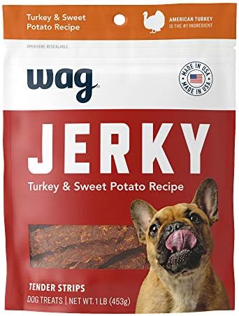 Amazon Brand - Wag Soft & Tender American Jerky Dog Treats – Turkey & Sweet Potato, 16 Ounce (Pack of 1)
