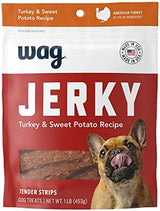 Amazon Brand - Wag Soft & Tender American Jerky Dog Treats – Turkey & Sweet Potato, 16 Ounce (Pack of 1)
