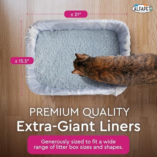 Alfapet Elastic Cat Litter Box Liners - Extra Giant 10 Count - Tear-Resistant Cat Litter Bags - Waterproof Kitty Litter Liners - Fits Litter box Pan Sizes XL, Giant, X-Giant, 37" x 18", 20 lb Capacity