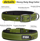 Fida Heavy Duty Dog Collar, Ultra Comfortable Soft Neoprene Padded, Adjustable Reflective Nylon Pet Collar with Durable Metal Belt Buckle for Small Breeds (S, Green)