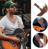 Nefelibata Banjo Strap, 2" Wide Double Full Grain Cowhide Guitar Strap Adjustable Replacement,Multi-pattern Guitar Strap With Headstock Rope and Leather Headband(Boho Yellow)