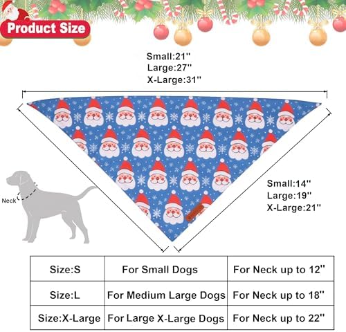 ADOGGYGO Christmas Dog Bandanas 2 Pack, Reversible Triangle Santa Snowman Dog Xmas Scarf, Adjustable Fit Christmas Bandanas Medium Large Dogs Pets (Large, Christmas)