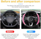 Bling Car Steering Wheel Cover, 15 Inch Rhinestones Soft Leather Elastic Steering Wheel Protector, Sparkly Crystal Diamond for Women Girls, Car Interior Accessories for Most Cars (Pink)