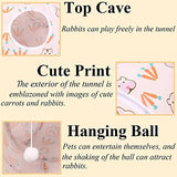 HERCOCCI Rabbit Toys, Bunny Tunnels & Tubes, Collapsible 3 Way Rabbit Hideout Tunnel with Chew Toys for Bunny Guinea Pig Ferret Kitten