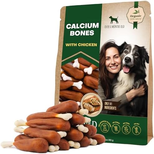 Dog Treats, Calcium Bones Wrapped Chicken & Rawhide Free Chew - Pet Healthy Dried Snacks & Grain Free Meat - Bulk Best Chews for Christmas, Training Small & Large Dogs - Made for USA