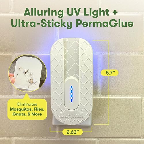 BugMD No Buzz Zone - Refillable UV Bug Zapper, Mosquito Zapper, Flying Insect Trap, Bug Catcher, Plug in Fly Trap Indoor, Flea Trap for Inside Your Home, Gnat and Fruit Fly Traps for Indoors Plug in