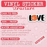 (3Pcs) Love Basketball Sticker Basketball Heart Sticker Basketball Accessories Basketball Lover Basketball Decals, Waterproof Vinyl Decal for Book Laptop Phone Tumbler Water Bottle, 3" x 1.4"