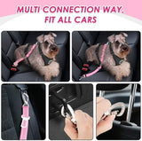 SlowTon Dog Seatbelt, 2 Pack Dog Seat Belt Car Leash Adjustable Elastic Bungee Buffer Heavy Duty Nylon Reflective Pet Safety Tether Connect to Dog Harness for Travel Riding in Vehicle (Daul Clip, PI)