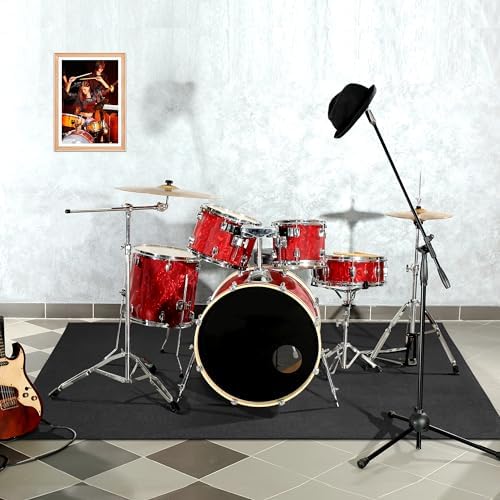 Invech 5 x 6.6 Ft Drum Rug, Drum Mat with Non-Slip Grip Bottom, Soundproof Drum Floor Mat for Electrical Drum, Drum Accessories Gift for Drummers (Black)